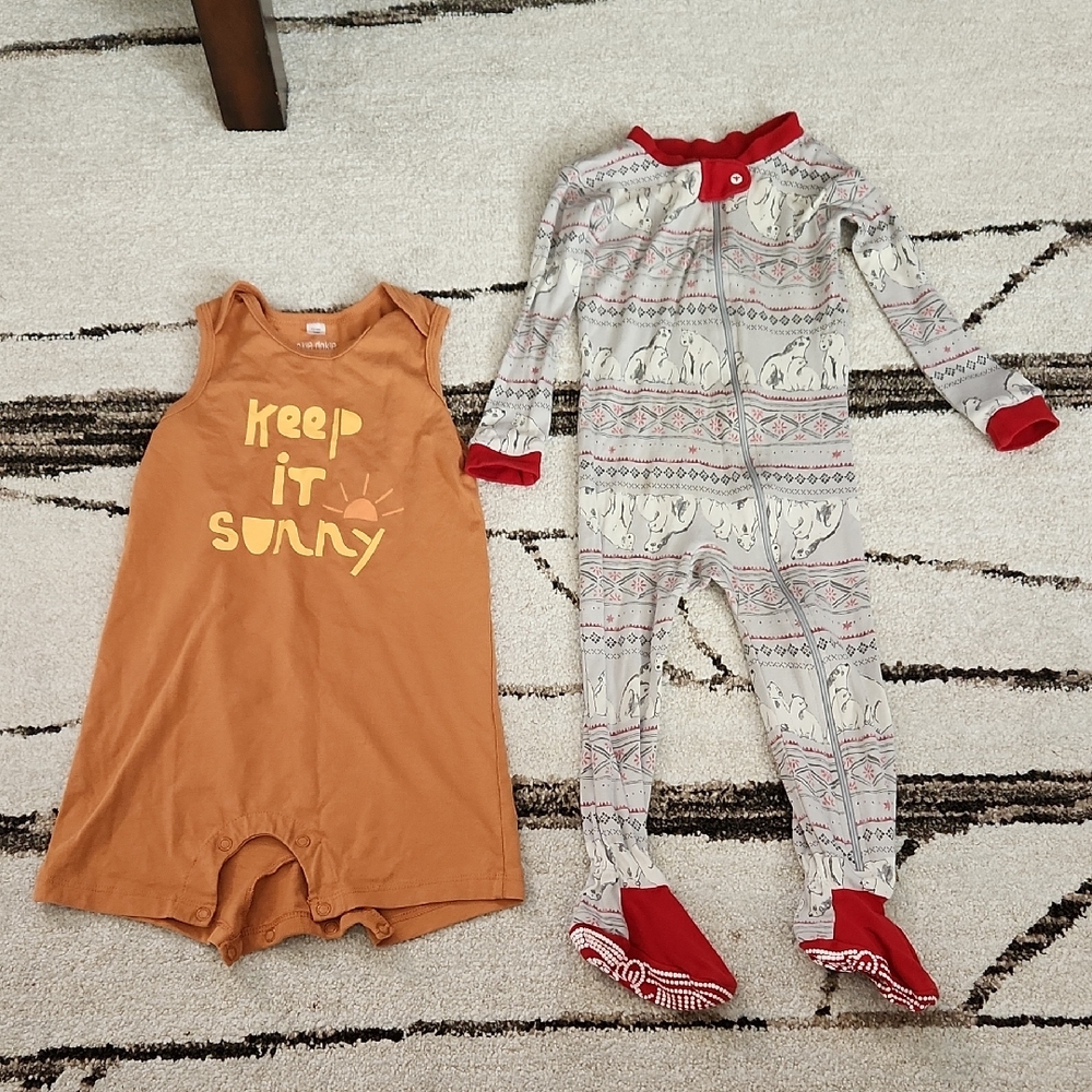 Bundle - Okie Dokie Sleeveless Orange Jumper & Burt's Bees Footies - 18M